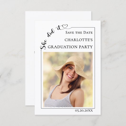 Simple modern photo Graduation party Save the Date (Devant / Derrière)