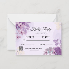 Simple Modern Purple Floral Wedding RSVP Card Notitiekaartje