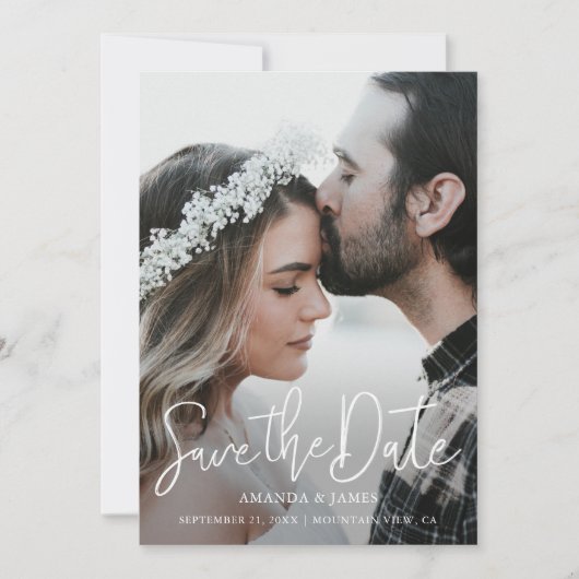 Simple Modern Rustic Wedding Photo Save The Date (Voorkant)