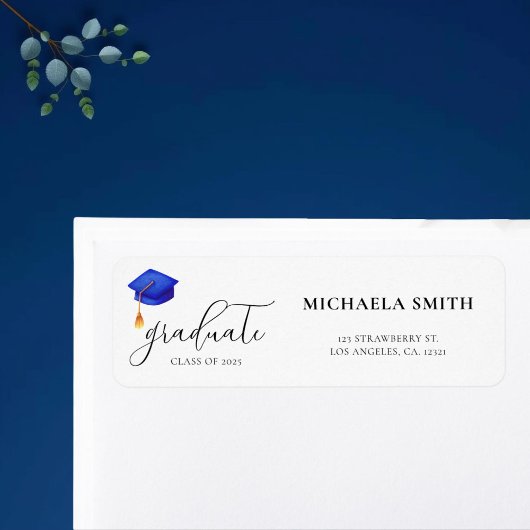Simple Modern Script Afstuderen Return Address Etiket