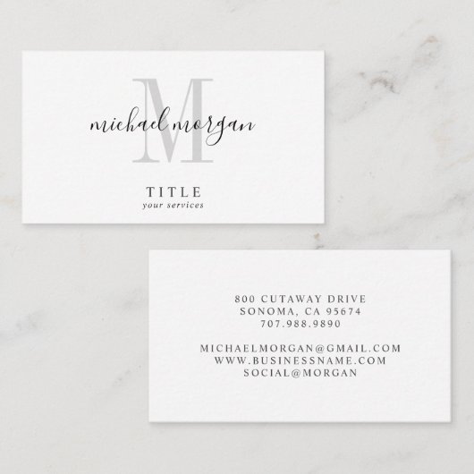 Simple Modern Script Monogram Visitekaartje (Voorkant / Achterkant)