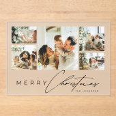 Simple Modern Script Photo Collage Christmas Card Acryl Uitnodigingen (Voorkant)