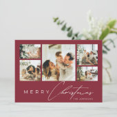 Simple Modern Script Photo Collage Red Christmas Feestdagenkaart (Staand voorkant)