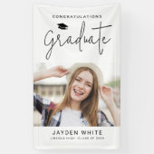 Simple Modern Script Photo Graduparty Spandoek (Verticaal)