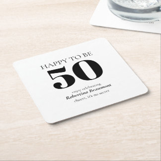 Simple Modern Surprise 50th Birthday Party Vierkante Kartonnen Onderzetter