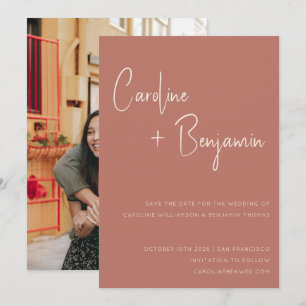 Simple Modern Terracotta Roos Script Weduwschap Save The Date