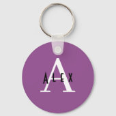 Simple Modern Violet Paars Monogram Name Initiaal Sleutelhanger (Voorkant)