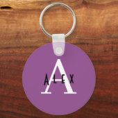 Simple Modern Violet Paars Monogram Name Initiaal Sleutelhanger (Voorkant)