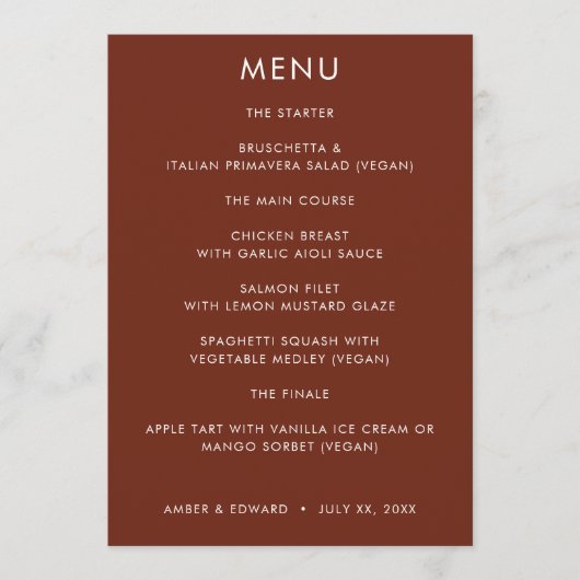 Simple Modern Wedding Menu Kaart (Voorkant)