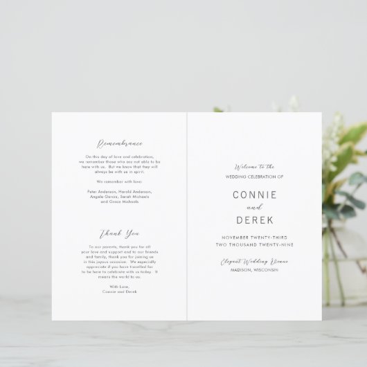 Simple Modern Wedding Program (Staand voorkant)