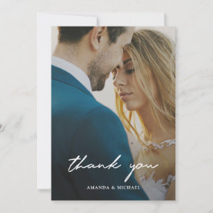 Simple Modern White Typography Photo Wedding Bedankkaart