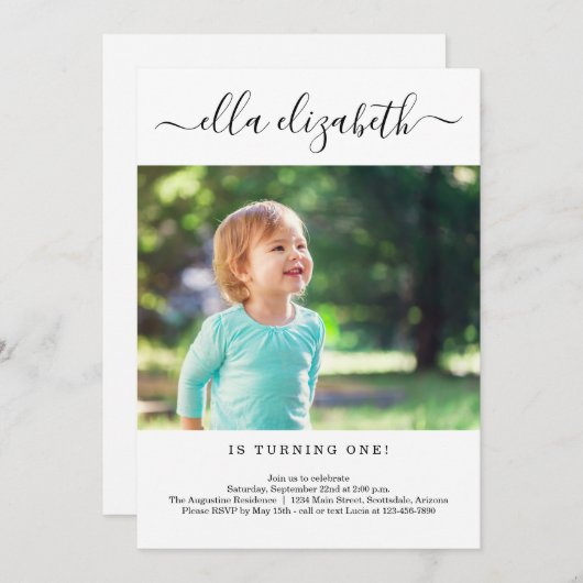 Simple moderne 1er anniversaire Invitation fête (Devant / Derrière)