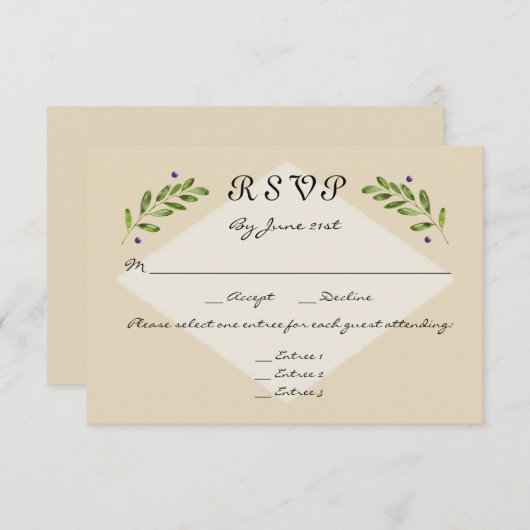 Simple Moderne 3 choix de menu RSVP Réponse Mariag (Devant / Derrière)