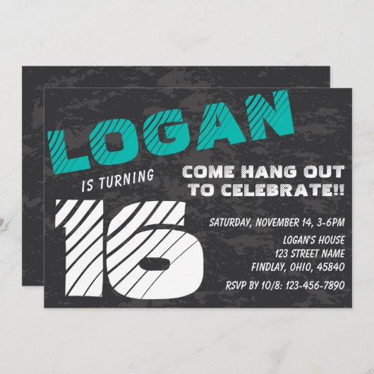 Simple moderne Ado garçon Invitation d'anniversair (Devant / Derrière)