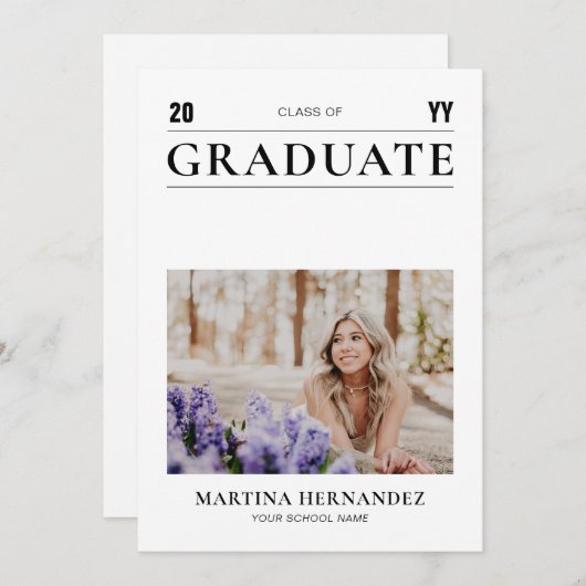 Simple moderne Black Graduation Faire-part photo (Devant / Derrière)