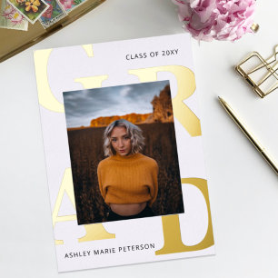 Simple Moderne Bold Letters Photo Afstuderen Folie Uitnodiging