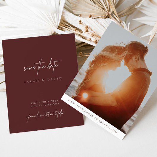 Simple moderne Burgundy Photo Enregistrer la carte