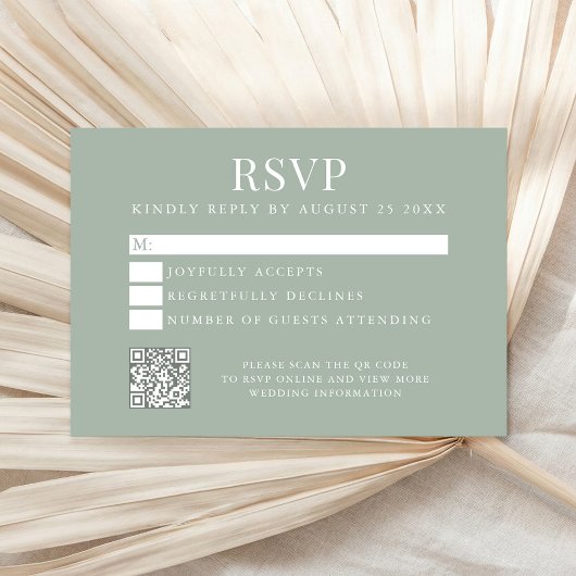 Simple Moderne Carte de Mariage Vert Sauge
