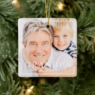 Simple Moderne Chic Lijst Grandpa Photo Holiday Keramisch Ornament