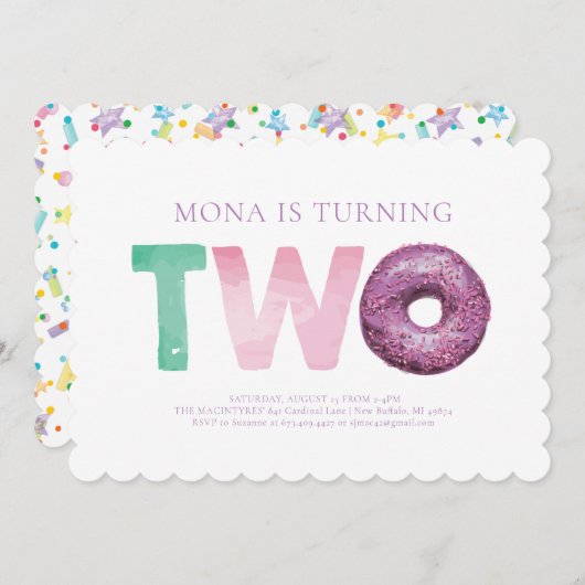 Simple moderne Donut Invitation de deuxième annive (Devant / Derrière)