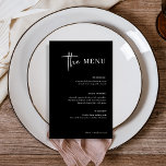 Simple, moderne et minimaliste | Menu Mariage noir<br><div class="desc">Ce menu élégant,  noir et mariage,  est simple et minimaliste mais très élégant grâce à son écriture manuscrite blanche et moderne et à sa disposition propre.</div>