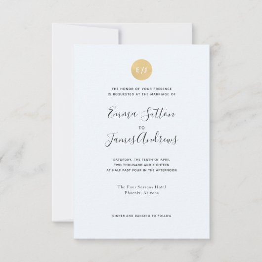 Simple moderne Faire-part de mariage or bleu pâle (Devant)