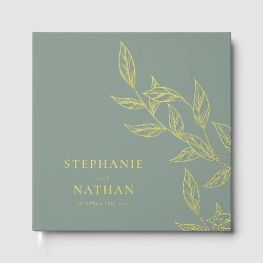 Simple moderne Feuille Sage Vert Mariage Or (Recto)