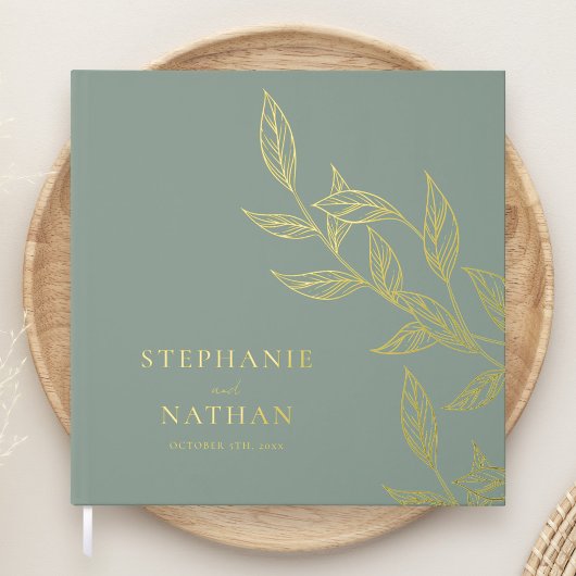 Simple moderne Feuille Sage Vert Mariage Or