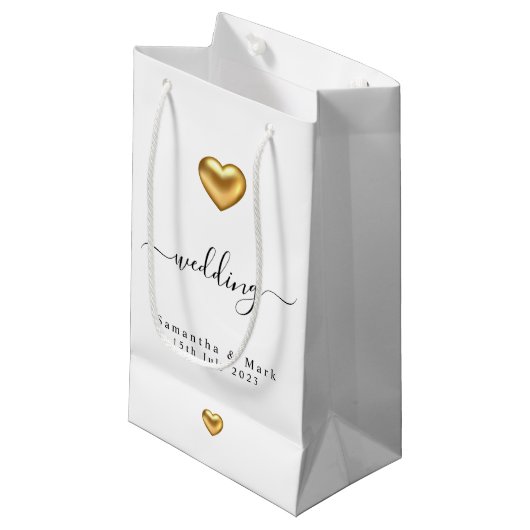 Simple moderne Gold Heart Mariage Petit sac cadeau (Devant Angle)
