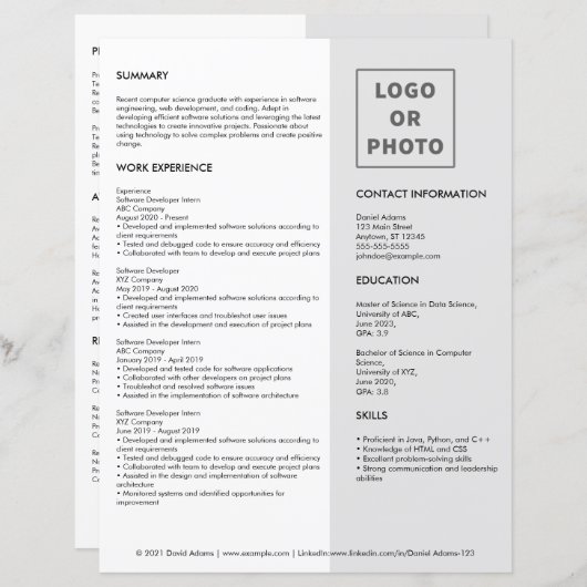 Simple moderne Gris Blanc Grad Reprendre CV Modèle (Devant / Derrière)