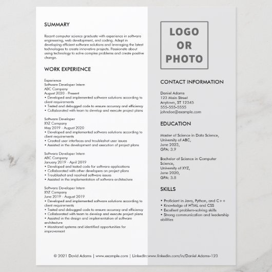 Simple moderne Gris Blanc Grad Reprendre CV Modèle (Devant)