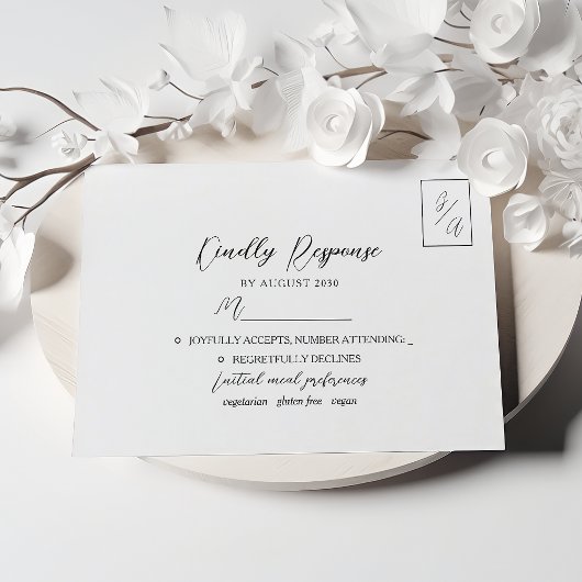 Simple Moderne Mariage Noir et Blanc RSVP
