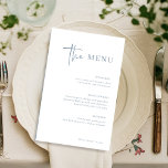 Simple Moderne Minimaliste | Menu de Mariage Bleu<br><div class="desc">Ce menu de dîner de mariage élégant,  blanc et bleu poussiéreux est simple et minimaliste tout en étant très élégant grâce à l'écriture manuscrite moderne et à la mise en page épurée.</div>