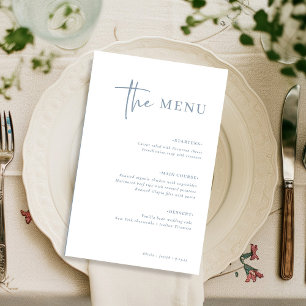 Simple Moderne Minimaliste   Menu de Mariage Bleu 