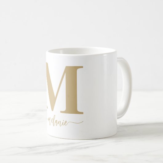 Simple moderne Monogram Gold White Mug (Devant droit)