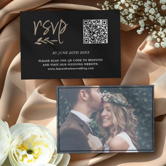 Simple Moderne Noir & Or QR Code RSVP