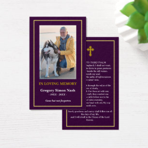 Simple Moderne Paars Gold Photo Funeral Card Visitekaartje