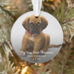 Simple moderne photo Chiot Premier Noël<br><div class="desc">L'ornement de Noël avec un design simple mais élégant avec "Mon tout premier Noël" avec le nom de votre nouveau chiot et l'année sur une photo de votre nouveau chien. Cet ornement moderne fait un grand cadeau à tous ceux qui ont eu un nouveau chiot.</div>