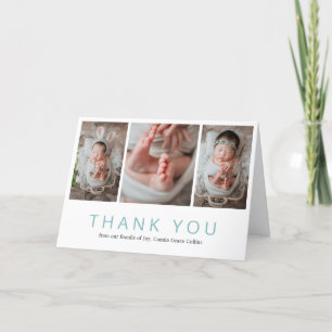 Simple Moderne Photo Collage Blue Boy Baby shower Bedankkaart