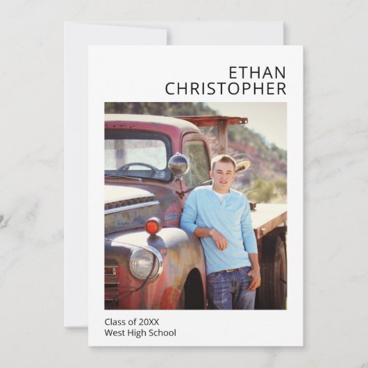 Simple Moderne Photo Graduation Homme Faire-part (Devant)