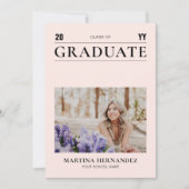 Simple moderne Pink Graduation Faire-part photo (Devant)