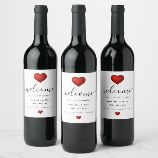 Simple moderne Red Heart Mariage Étiquette de vin (Bouteilles)
