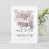 Simple moderne rose bébé fille Faire-part photo (Debout devant)
