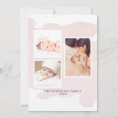 Simple moderne rose bébé fille Faire-part photo (Dos)