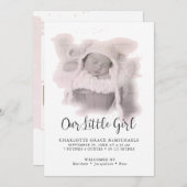 Simple moderne rose bébé fille Faire-part photo (Devant / Derrière)