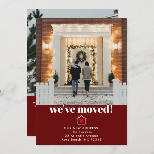 Simple moderne rouge foncé & blanc Faire-part de d (Devant / Derrière)