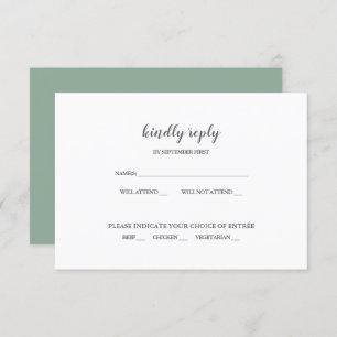 Simple moderne Sage Green Mariage RSVP Invitation