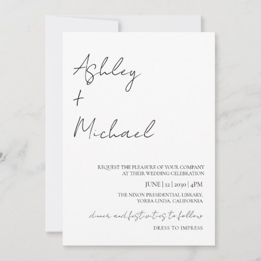 Simple Moderne Script Dress Code Photo Weddenschap Kaart (Voorkant)