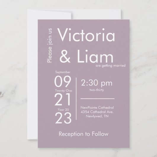Simple moderne violet Faire-part de mariage de lav (Devant)