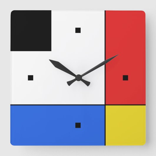 Simple Mondrian Neoplasticism Acrylic Wall Clock Vierkante Klok (Voorkant)